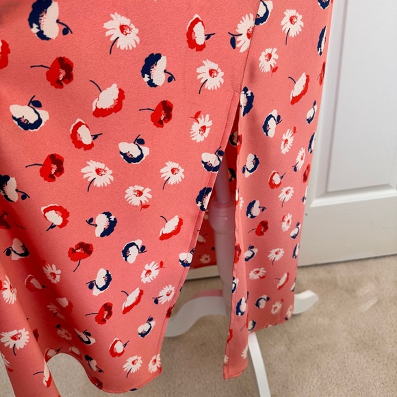 LOFT Daisy Floral Satin Midi Slip Skirt Coral Orange Side Slit NWT M - Picture 7 of 16